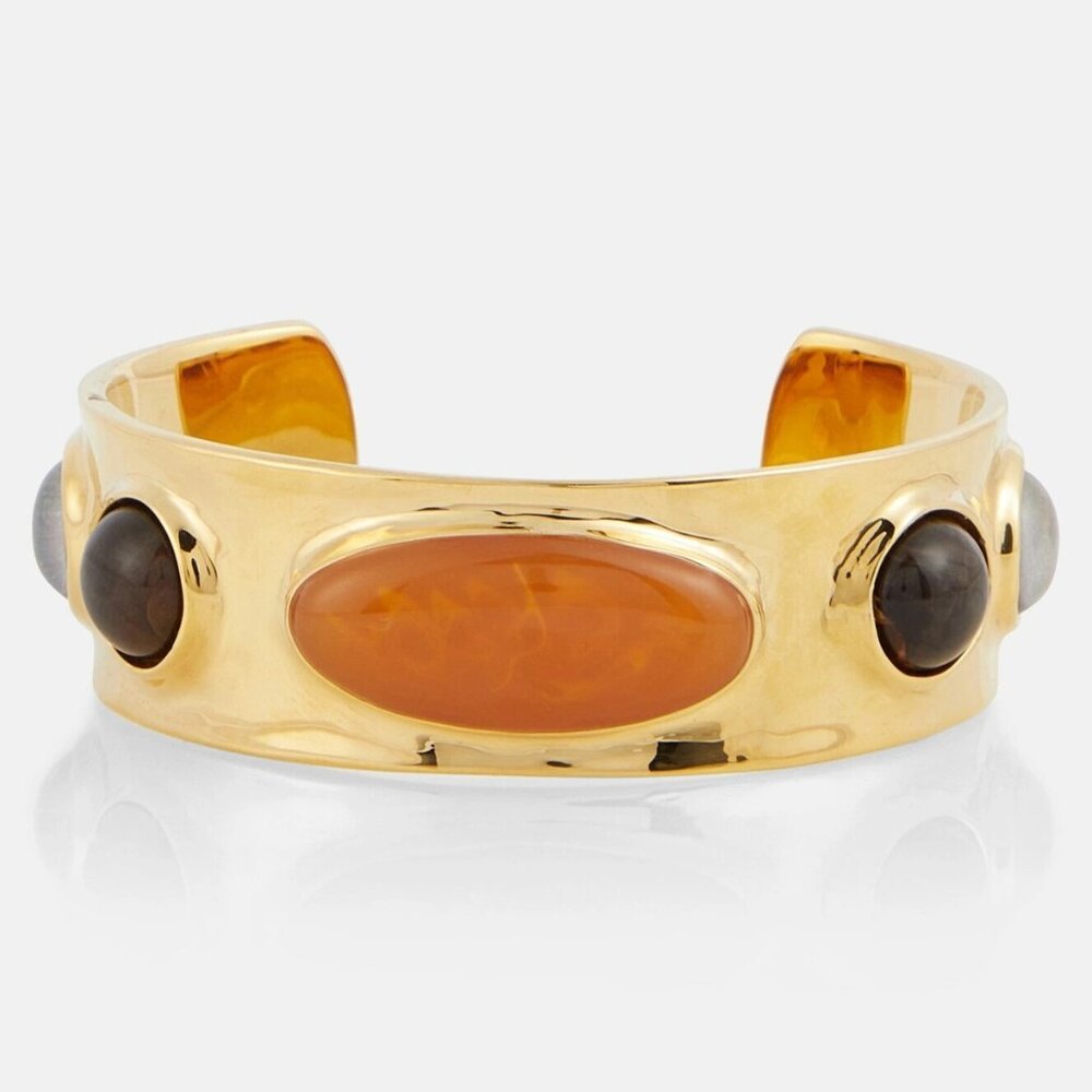 Saint Laurent Arty cabochon stone-embellished cuff gold-toned metal bracelet